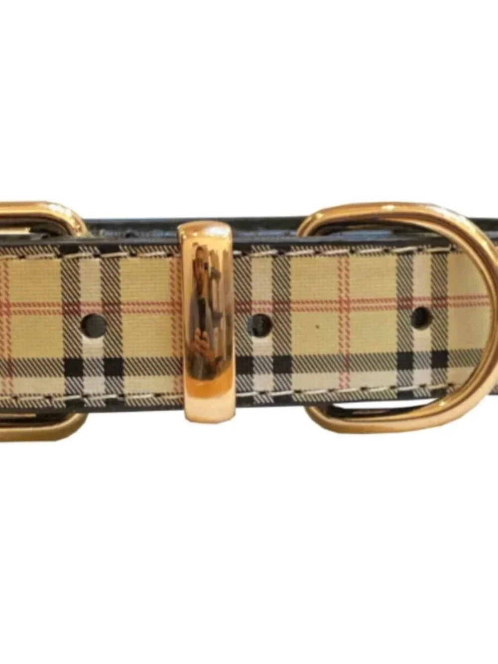 Neutral Plaid Pet Collar • Gold Hardware